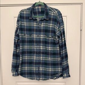Free People Blue and Green Button Down Shirt